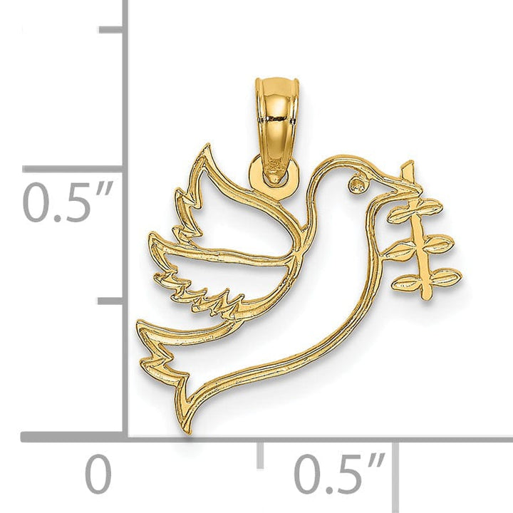 Lovely Rita's Pendants & Charms 14K Yellow Gold Polished Cut Out Design Dove With Olive Branch Pendant