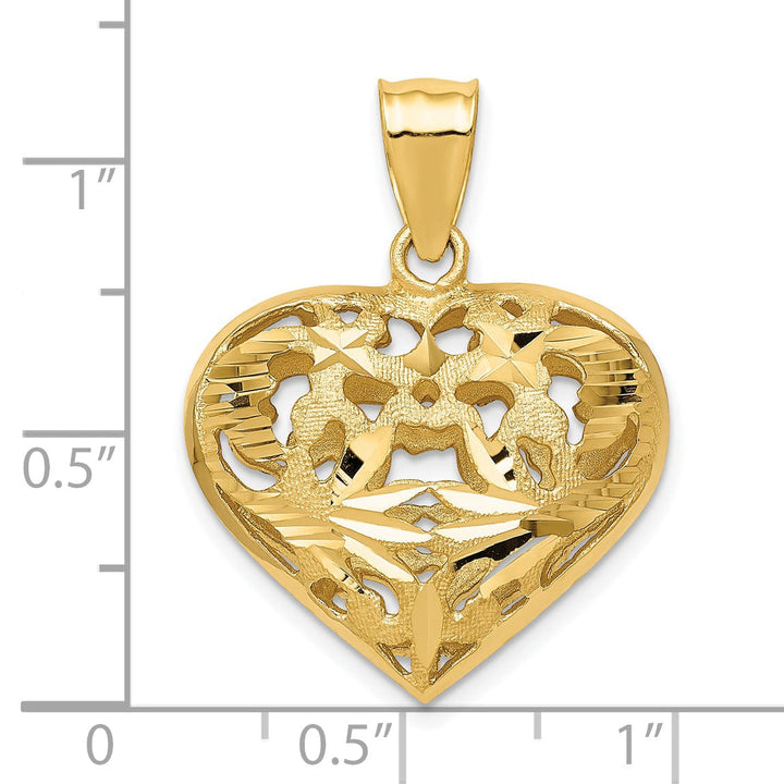 Lovely Rita's Pendants & Charms 14k Yellow Gold Polished D.C Finish 3-D Fancy Heart Design Pendant