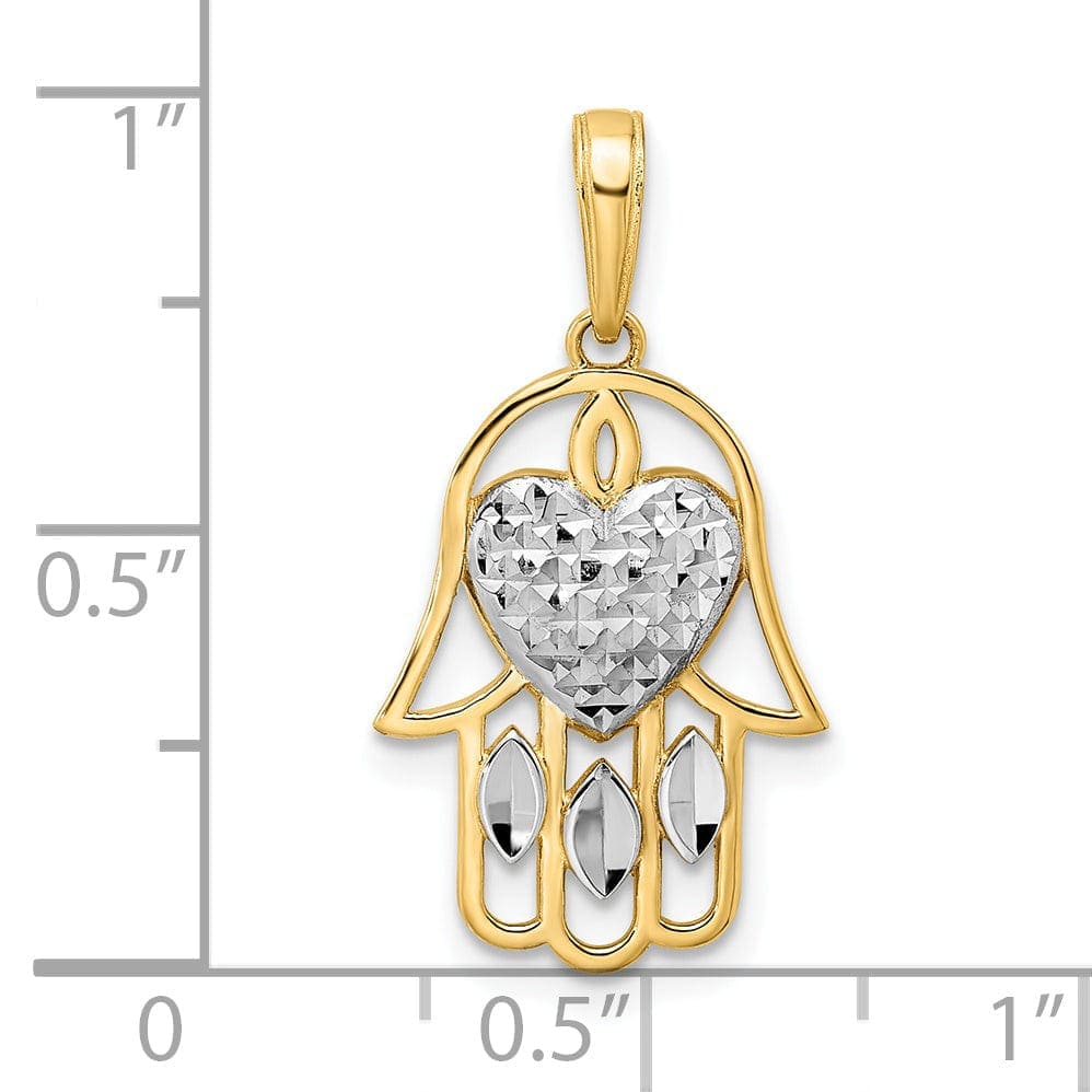 Lovely Rita's Pendants & Charms 14k Yellow Gold Polished D.C Finish Concave Hamsa Heart Design Pendant