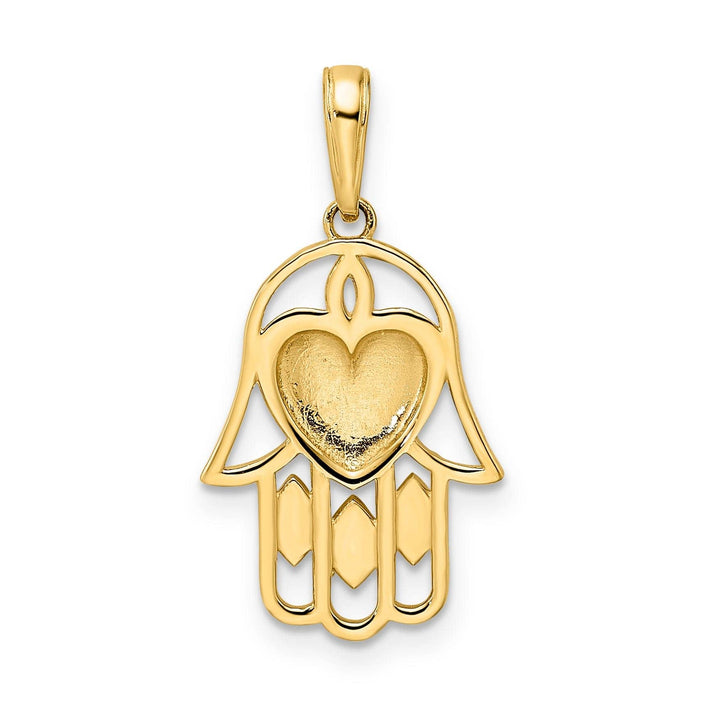 Lovely Rita's Pendants & Charms 14k Yellow Gold Polished D.C Finish Concave Hamsa Heart Design Pendant