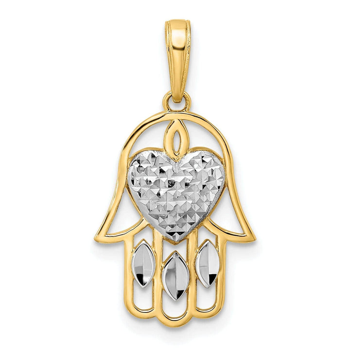 Lovely Rita's Pendants & Charms 14k Yellow Gold Polished D.C Finish Concave Hamsa Heart Design Pendant
