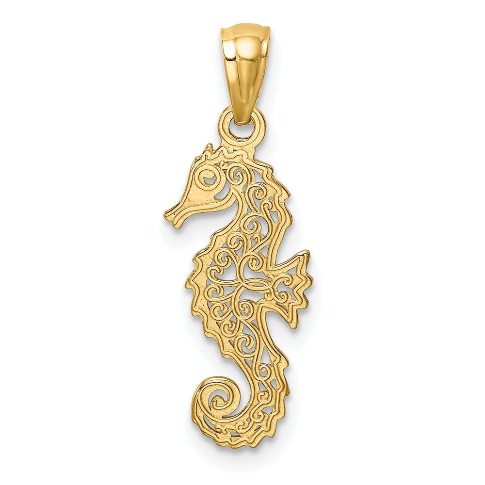 Lovely Rita's Pendants & Charms 14k Yellow Gold Polished D.C Finish Filigree Design Seahorse Pendant