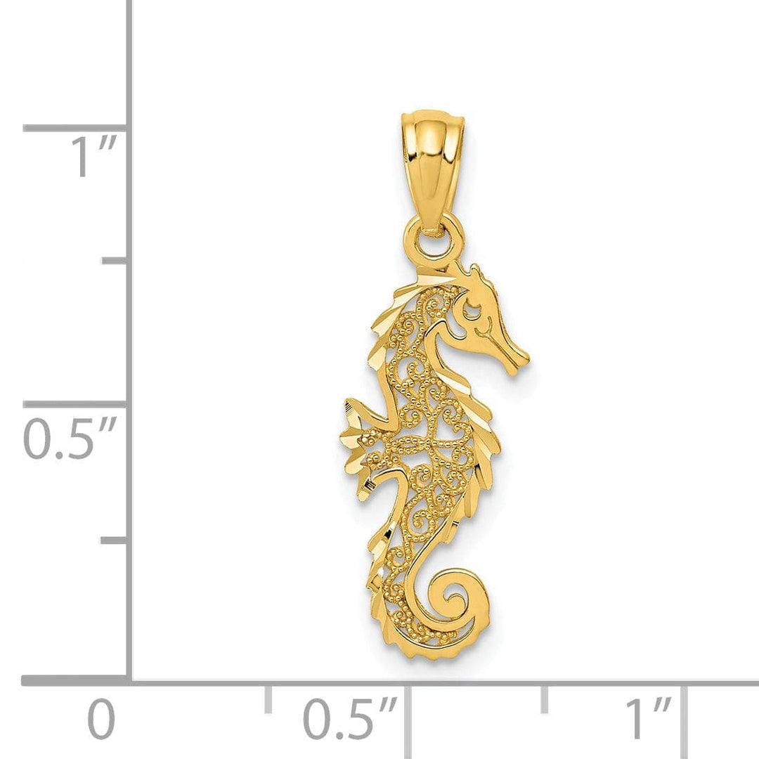 Lovely Rita's Pendants & Charms 14k Yellow Gold Polished D.C Finish Filigree Design Seahorse Pendant