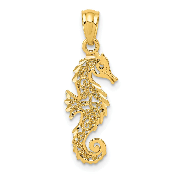 Lovely Rita's Pendants & Charms 14k Yellow Gold Polished D.C Finish Filigree Design Seahorse Pendant
