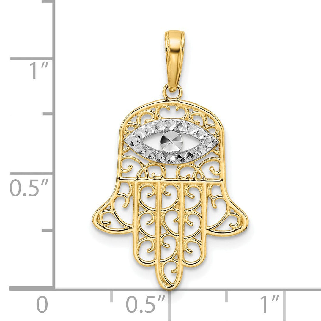 Lovely Rita's Pendants & Charms 14k Yellow Gold Polished D.C Finish Filligree Hamsa Evil Eye Pendant