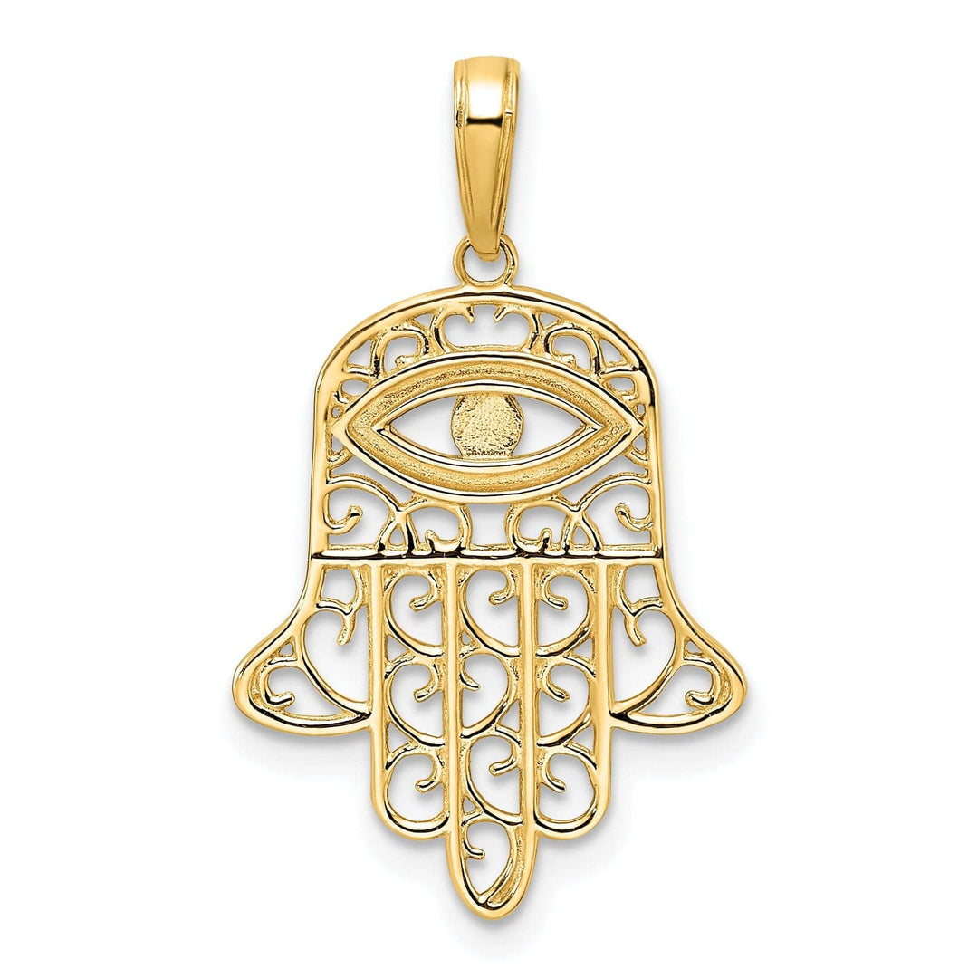Lovely Rita's Pendants & Charms 14k Yellow Gold Polished D.C Finish Filligree Hamsa Evil Eye Pendant