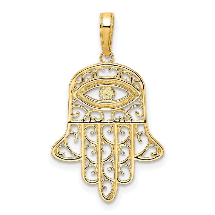 Lovely Rita's Pendants & Charms 14k Yellow Gold Polished D.C Finish Filligree Hamsa Evil Eye Pendant