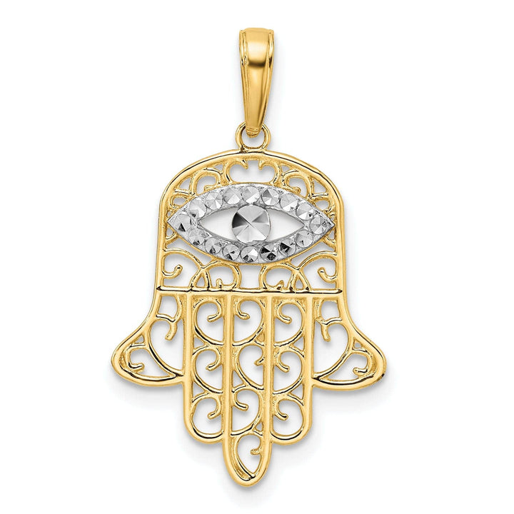 Lovely Rita's Pendants & Charms 14k Yellow Gold Polished D.C Finish Filligree Hamsa Evil Eye Pendant