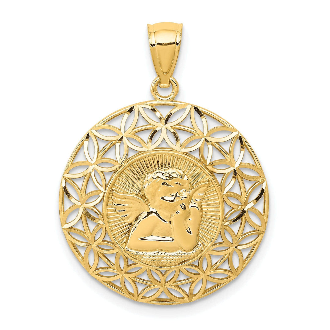 Lovely Rita's Pendants & Charms 14k Yellow Gold Polished D.C Finish Solid Concave Angel Medal Pendant