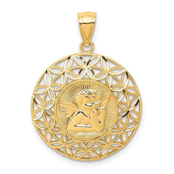 Lovely Rita's Pendants & Charms 14k Yellow Gold Polished D.C Finish Solid Concave Angel Medal Pendant