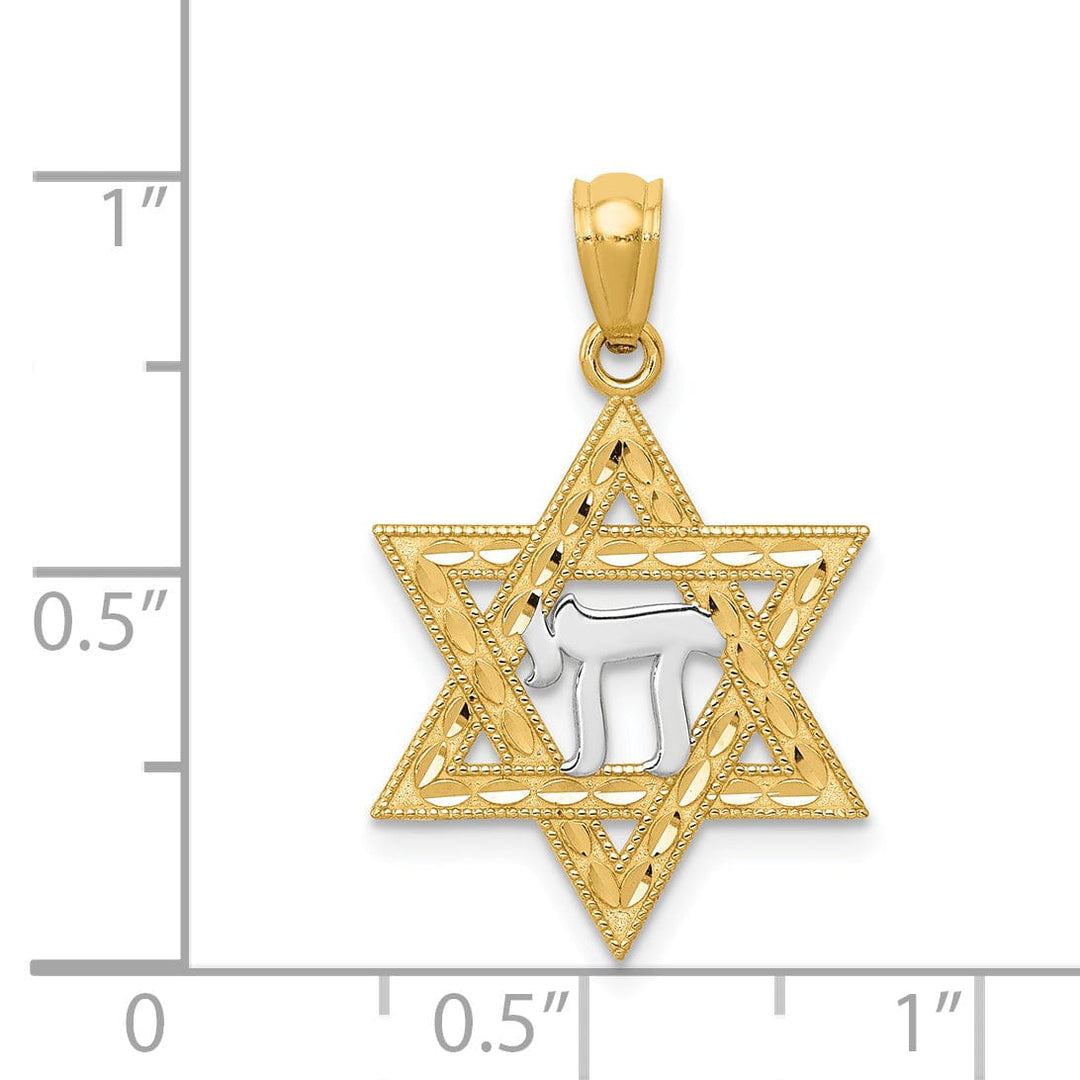 Lovely Rita's Pendants & Charms 14K Yellow Gold Polished D.C Finish Star of David with Chai Pendant