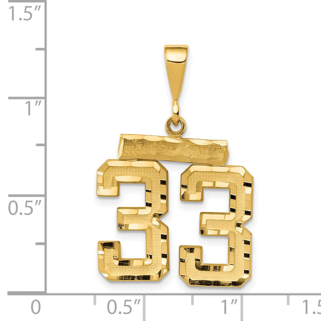 Lovely Rita's Pendants & Charms 14K Yellow Gold Polished Diamond Cut Finish Medium Size Number 33 Charm Pendant