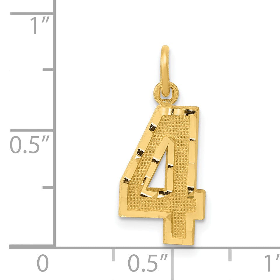 Lovely Rita's Pendants & Charms 14K Yellow Gold Polished Diamond Cut Finish Medium Size Number 4 Charm Pendant