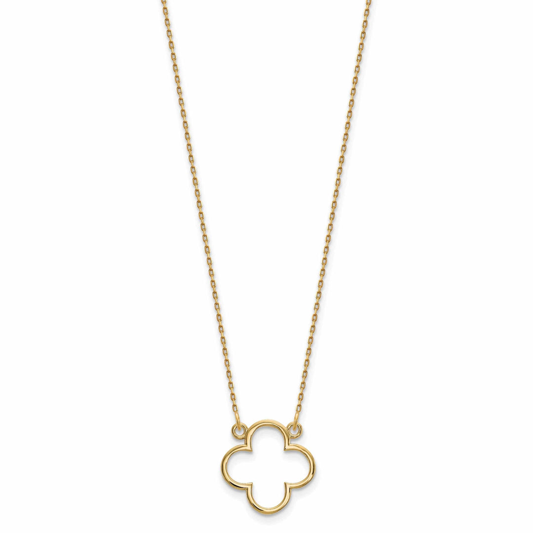 Lovely Rita's Pendants & Charms 14k Yellow Gold Polished Diamond Cut Finish Quatrefoil Pendant Design in a 18-Inch Cable Chain Necklace Set