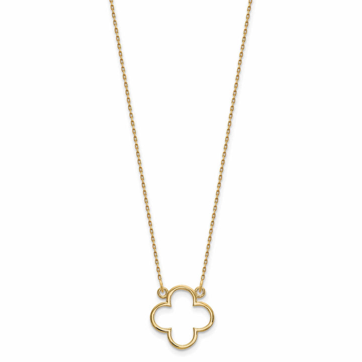 Lovely Rita's Pendants & Charms 14k Yellow Gold Polished Diamond Cut Finish Quatrefoil Pendant Design in a 18-Inch Cable Chain Necklace Set