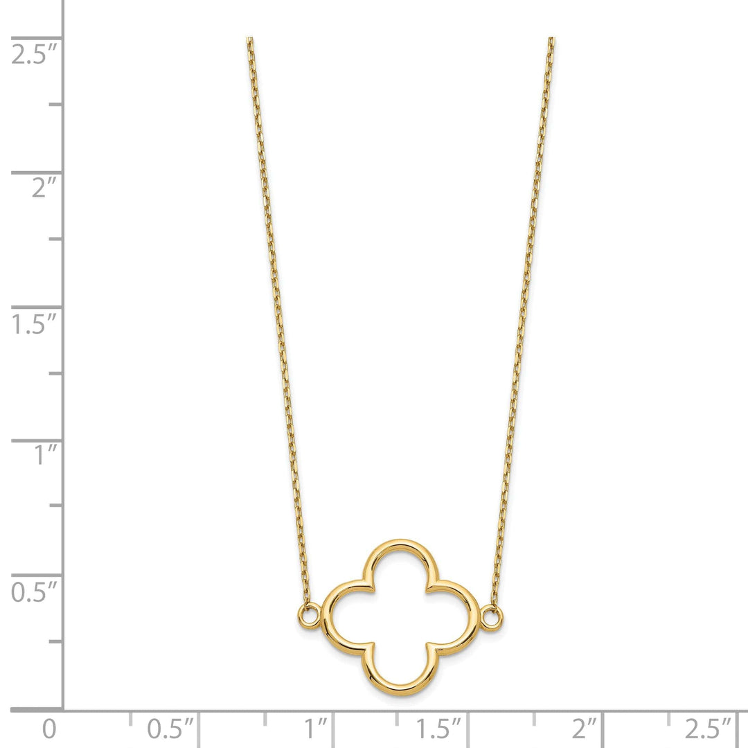 Lovely Rita's Pendants & Charms 14k Yellow Gold Polished Diamond Cut Finish Quatrefoil Pendant Design in a 18-Inch Cable Chain Necklace Set
