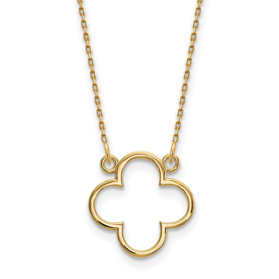Lovely Rita's Pendants & Charms 14k Yellow Gold Polished Diamond Cut Finish Quatrefoil Pendant Design in a 18-Inch Cable Chain Necklace Set