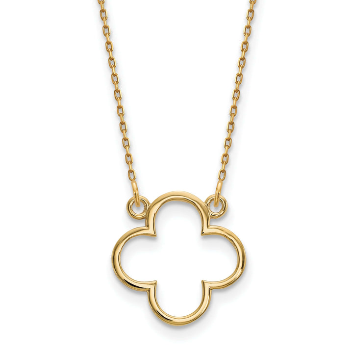 Lovely Rita's Pendants & Charms 14k Yellow Gold Polished Diamond Cut Finish Quatrefoil Pendant Design in a 18-Inch Cable Chain Necklace Set