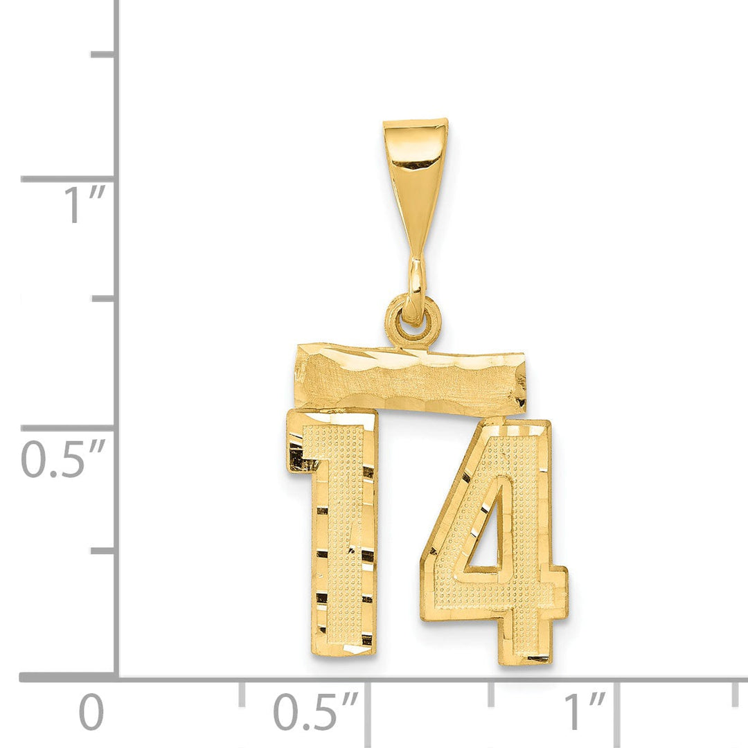 Lovely Rita's Pendants & Charms 14k Yellow Gold Polished Diamond Cut Finish Small Size Number 14 Charm Pendant