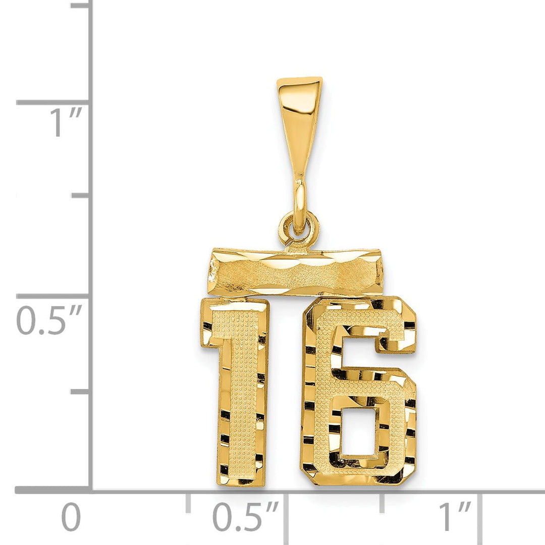 Lovely Rita's Pendants & Charms 14k Yellow Gold Polished Diamond Cut Finish Small Size Number 16 Charm Pendant