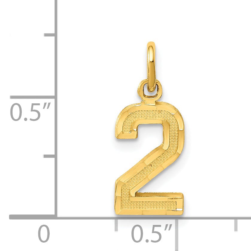 Lovely Rita's Pendants & Charms 14k Yellow Gold Polished Diamond Cut Finish Small Size Number 2 Charm Pendant