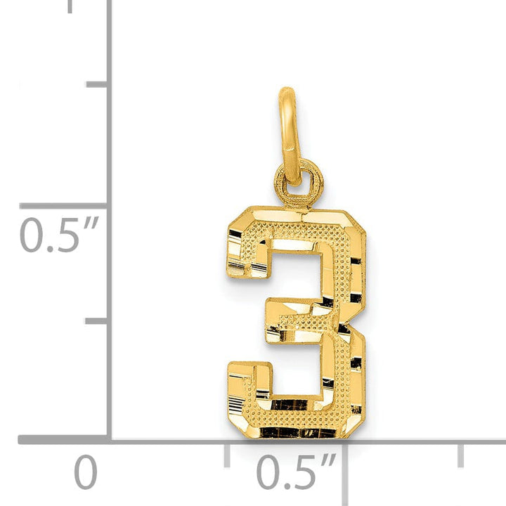 Lovely Rita's Pendants & Charms 14k Yellow Gold Polished Diamond Cut Finish Small Size Number 3 Charm Pendant