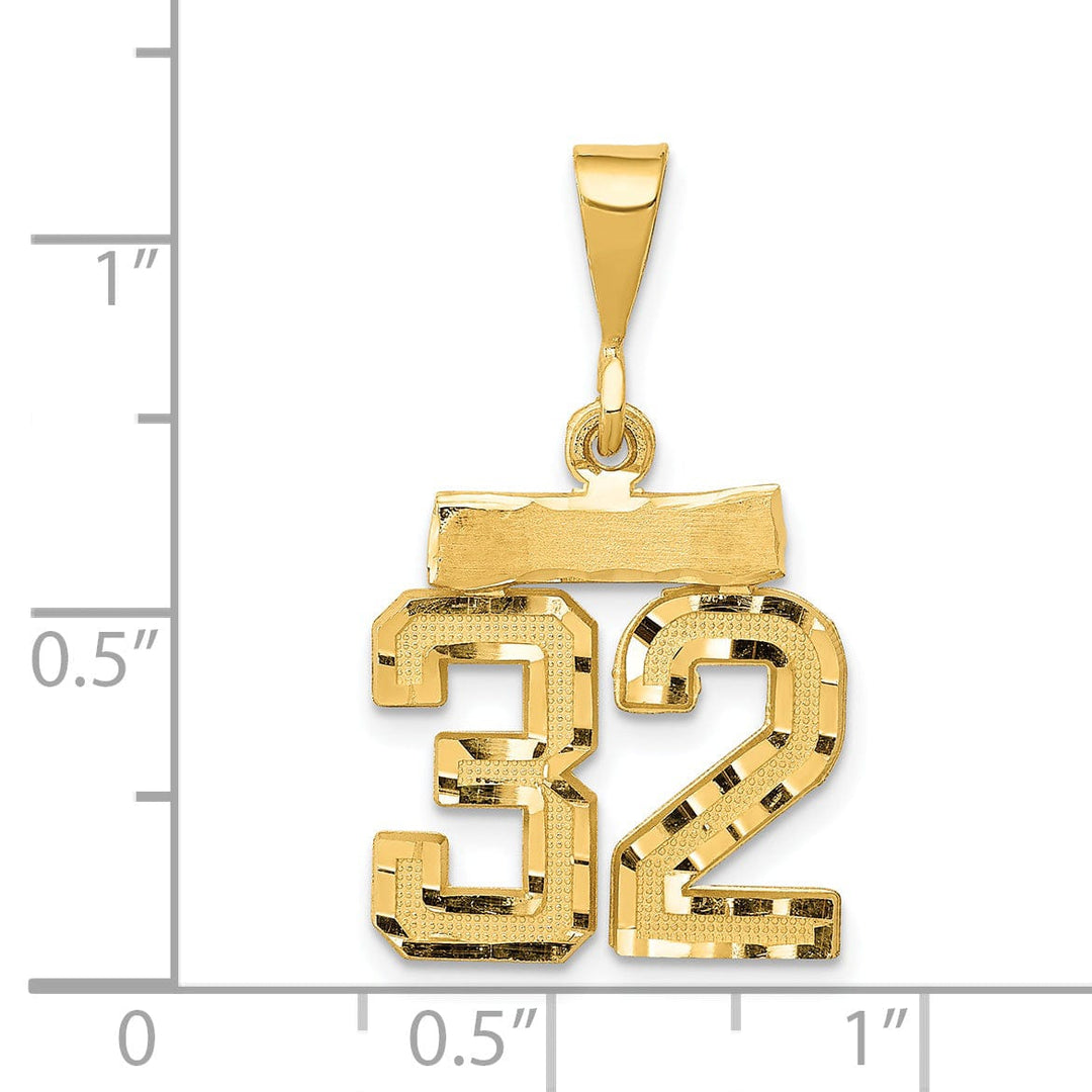 Lovely Rita's Pendants & Charms 14k Yellow Gold Polished Diamond Cut Finish Small Size Number 32 Charm Pendant