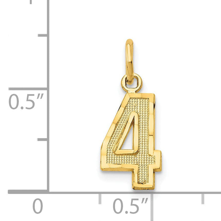 Lovely Rita's Pendants & Charms 14k Yellow Gold Polished Diamond Cut Finish Small Size Number 4 Charm Pendant