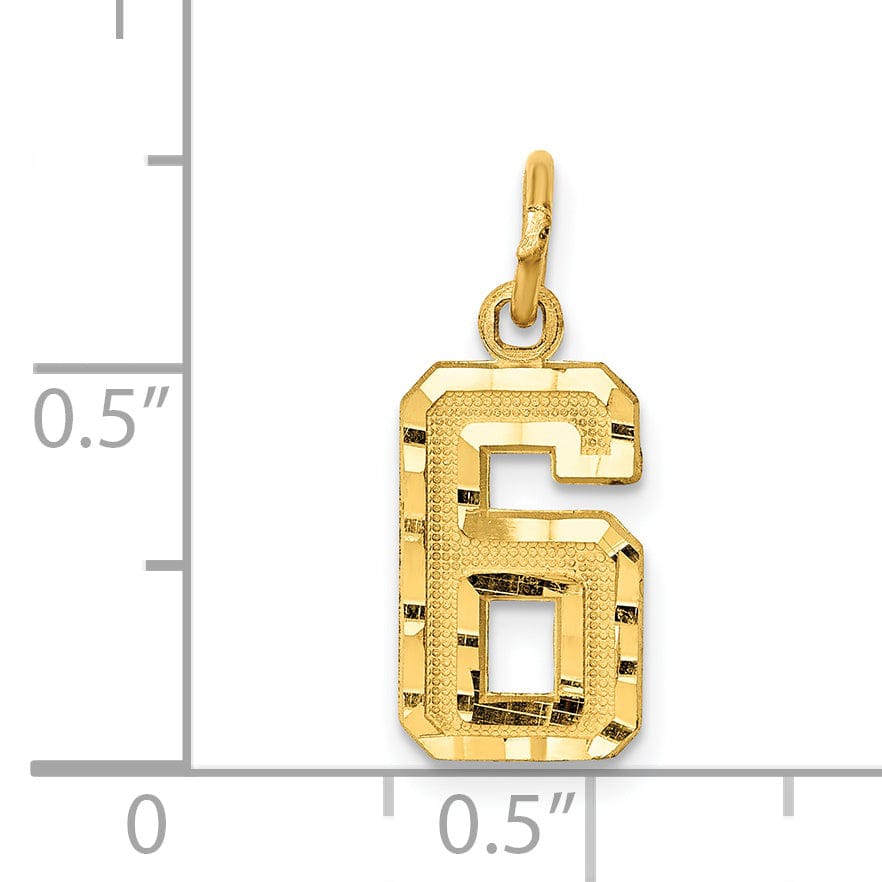 Lovely Rita's Pendants & Charms 14k Yellow Gold Polished Diamond Cut Finish Small Size Number 6 Charm Pendant