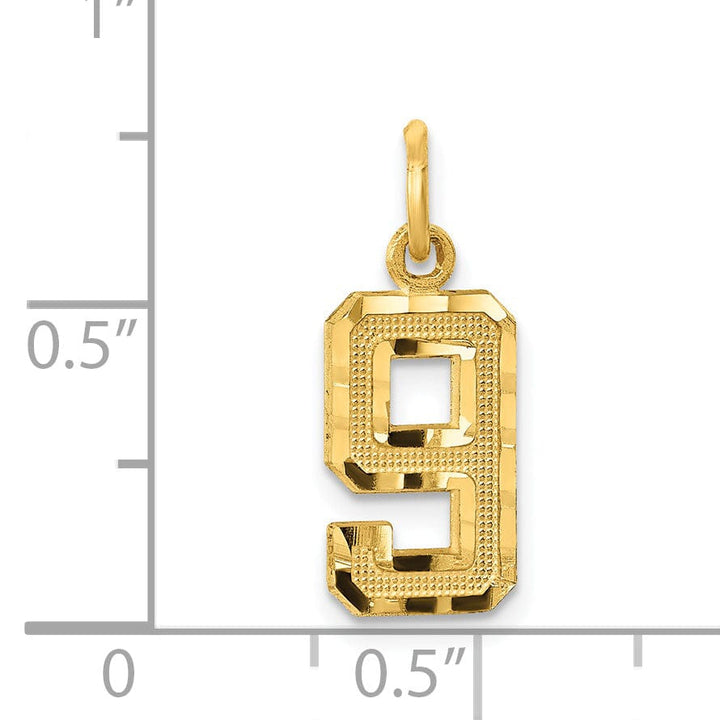 Lovely Rita's Pendants & Charms 14k Yellow Gold Polished Diamond Cut Finish Small Size Number 9 Charm Pendant
