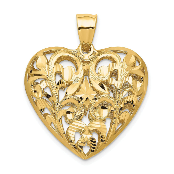 Lovely Rita's Pendants & Charms 14K Yellow Gold Polished Diamond Cut Finish Solid 3-Dimensional Filigree Heart Design Charm Pendant