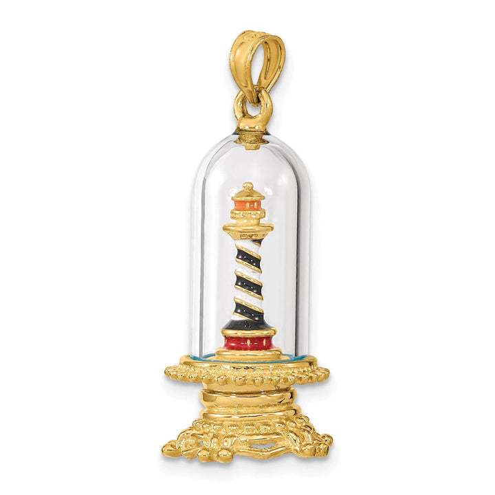 Lovely Rita's Pendants & Charms 14K Yellow Gold Polished Enamel Finish 3-D Lighthouse In Glass Dome Charm