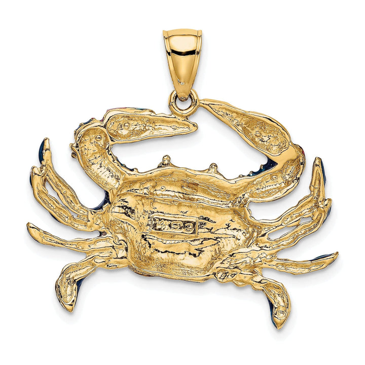 Lovely Rita's Pendants & Charms 14K Yellow Gold Polished Enamel Finish Blue Claw Crab Charm Pendant
