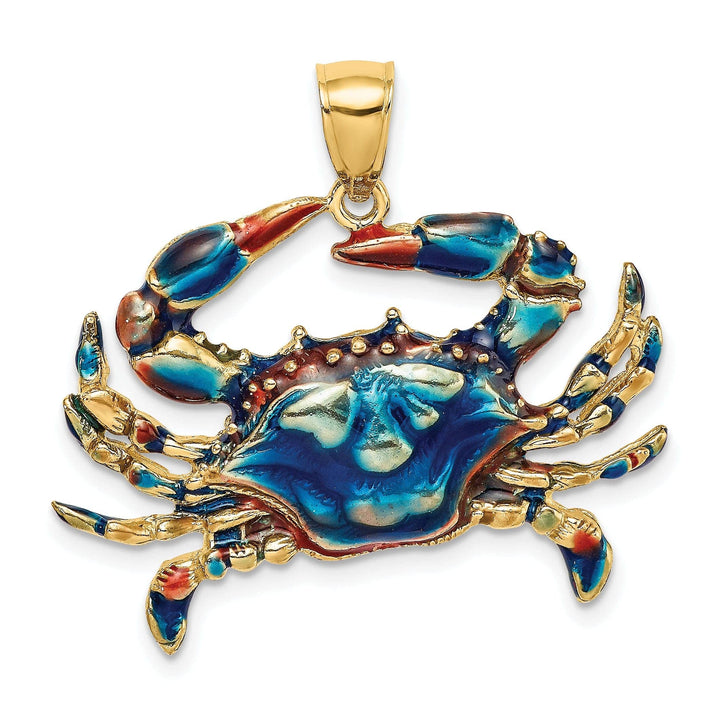 Lovely Rita's Pendants & Charms 14K Yellow Gold Polished Enamel Finish Blue Claw Crab Charm Pendant