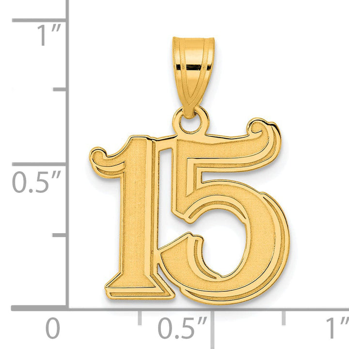 Lovely Rita's Pendants & Charms 14k Yellow Gold Polished Etched Finish Number 15 Charm Pendant
