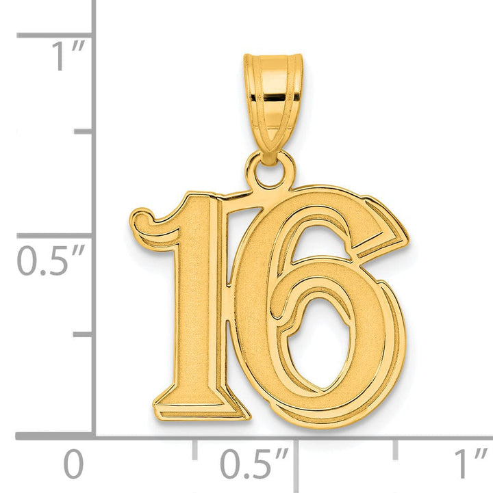 Lovely Rita's Pendants & Charms 14k Yellow Gold Polished Etched Finish Number 16 Charm Pendant