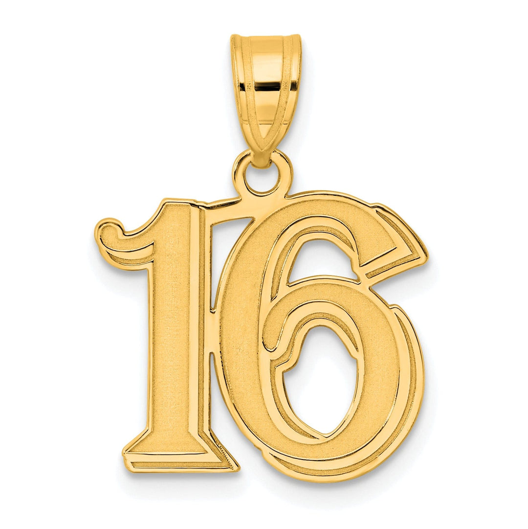 Lovely Rita's Pendants & Charms 14k Yellow Gold Polished Etched Finish Number 16 Charm Pendant