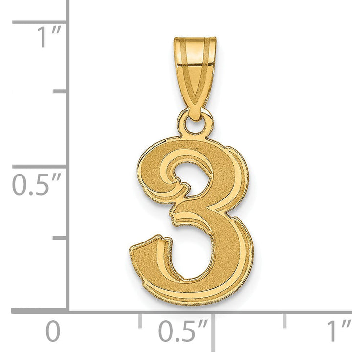 Lovely Rita's Pendants & Charms 14k Yellow Gold Polished Etched Finish Number 3 Charm Pendant