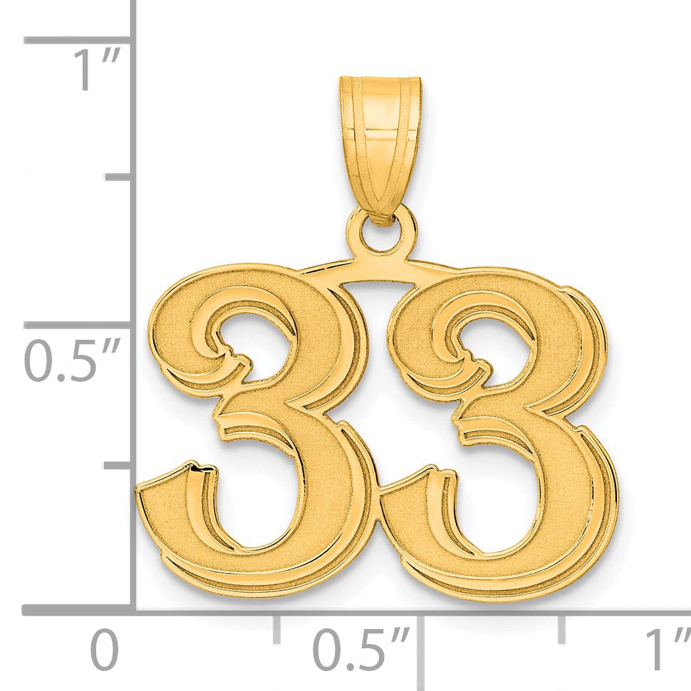 Lovely Rita's Pendants & Charms 14k Yellow Gold Polished Etched Finish Number 33 Charm Pendant