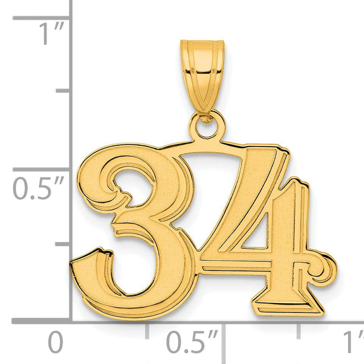 Lovely Rita's Pendants & Charms 14k Yellow Gold Polished Etched Finish Number 34 Charm Pendant