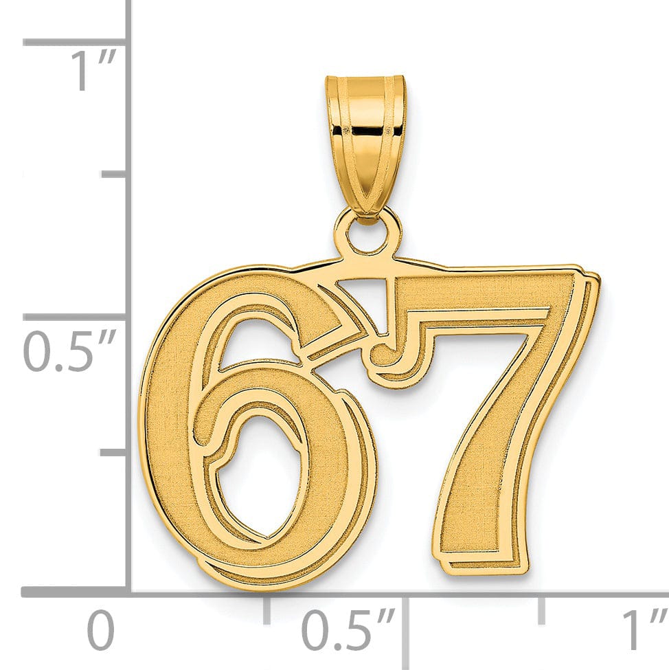 Lovely Rita's Pendants & Charms 14k Yellow Gold Polished Etched Finish Number 67 Charm Pendant