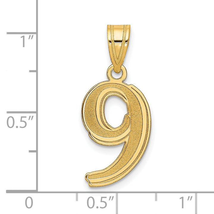 Lovely Rita's Pendants & Charms 14k Yellow Gold Polished Etched Finish Number 9 Charm Pendant