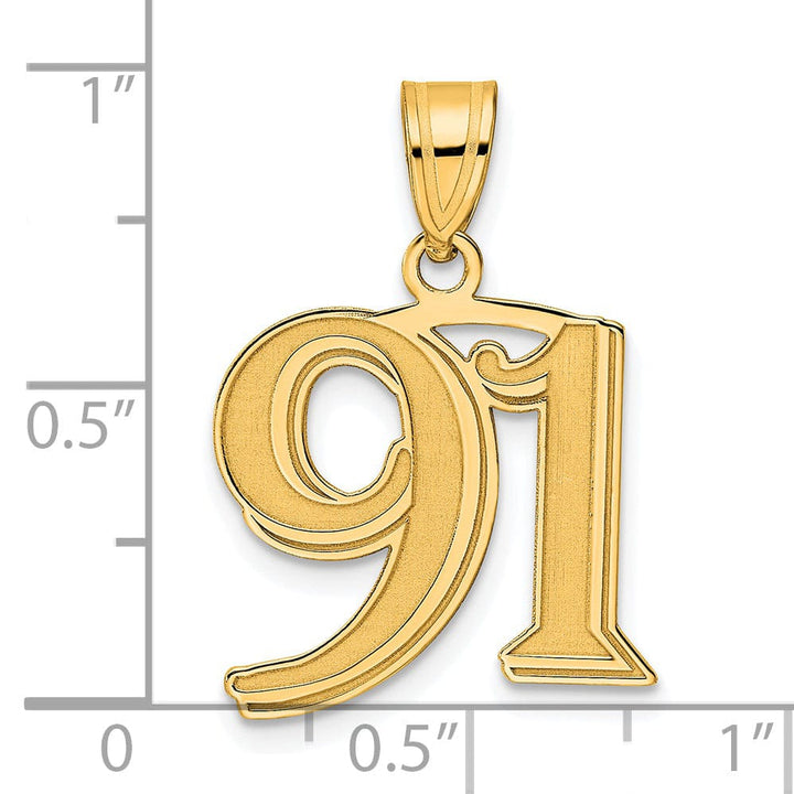 Lovely Rita's Pendants & Charms 14k Yellow Gold Polished Etched Finish Number 91 Charm Pendant