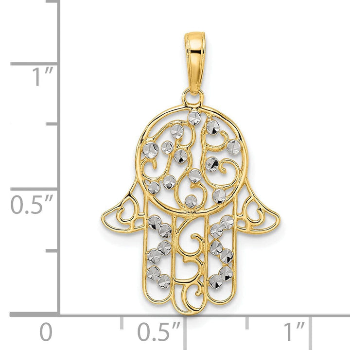 Lovely Rita's Pendants & Charms 14k Yellow Gold Polished Fancy Filligree Hamsa with Evil Eye Pendant