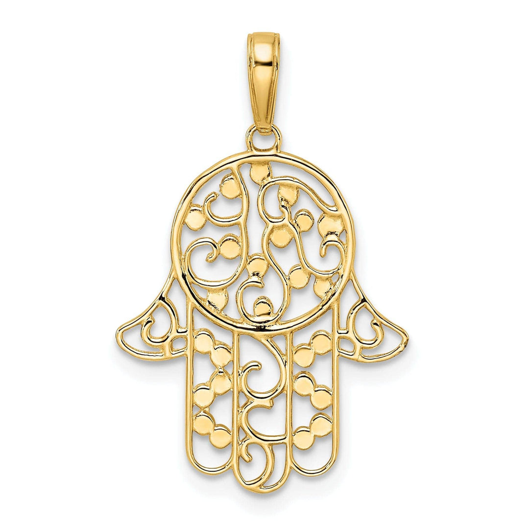 Lovely Rita's Pendants & Charms 14k Yellow Gold Polished Fancy Filligree Hamsa with Evil Eye Pendant