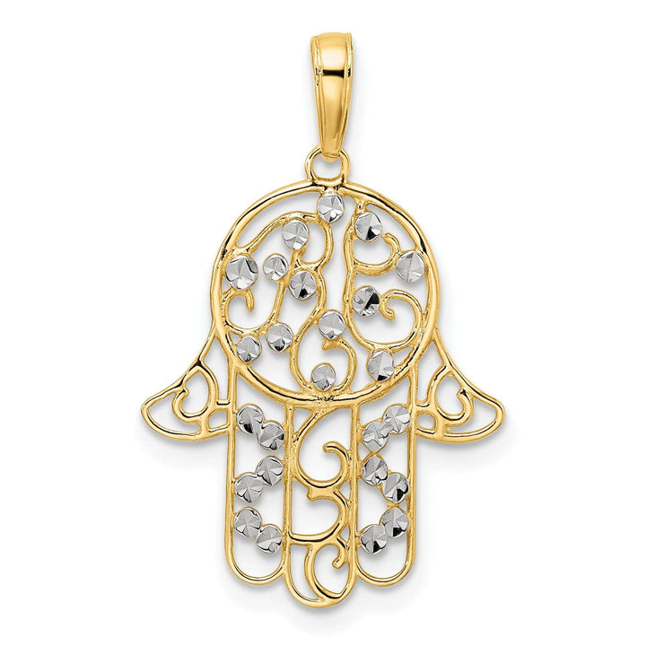 Lovely Rita's Pendants & Charms 14k Yellow Gold Polished Fancy Filligree Hamsa with Evil Eye Pendant
