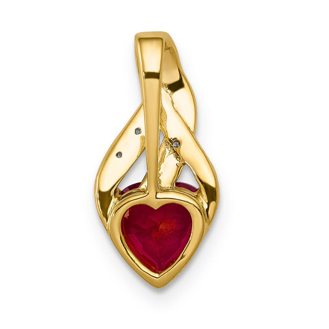 Lovely Rita's Pendants & Charms 14k Yellow Gold Polished Finish 0.01-CT Diamond & Created 1.15-CT Ruby Heart Fancy Design Charm will fit 2mm Omega Pendant
