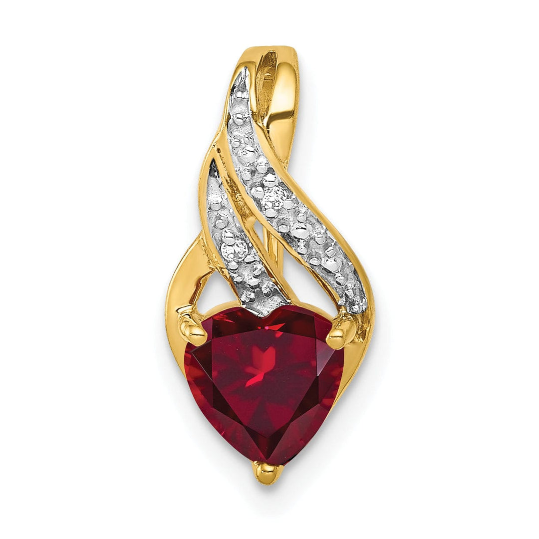 Lovely Rita's Pendants & Charms 14k Yellow Gold Polished Finish 0.01-CT Diamond & Created 1.15-CT Ruby Heart Fancy Design Charm will fit 2mm Omega Pendant