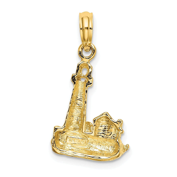 Lovely Rita's Pendants & Charms 14K Yellow Gold Polished Finish 2-D Lighthouse with Waves Building Design Charm