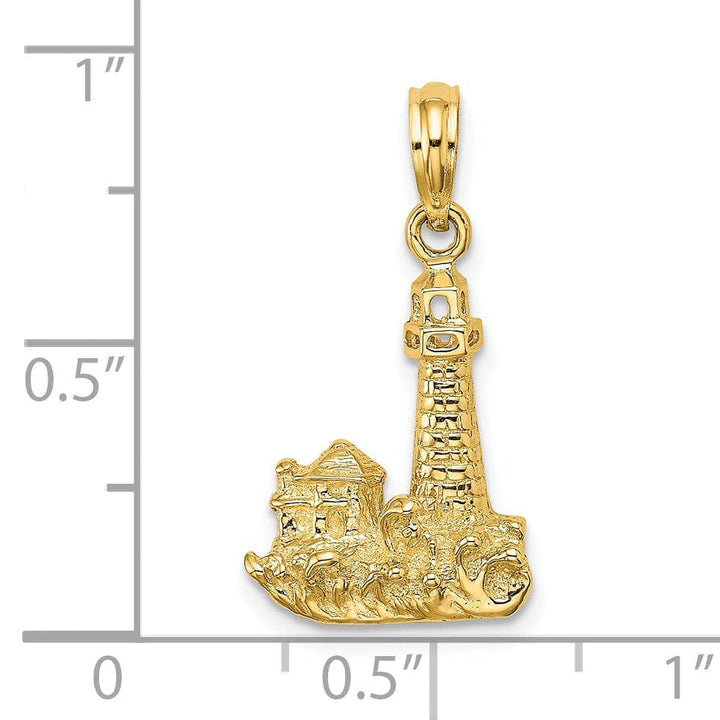 Lovely Rita's Pendants & Charms 14K Yellow Gold Polished Finish 2-D Lighthouse with Waves Building Design Charm